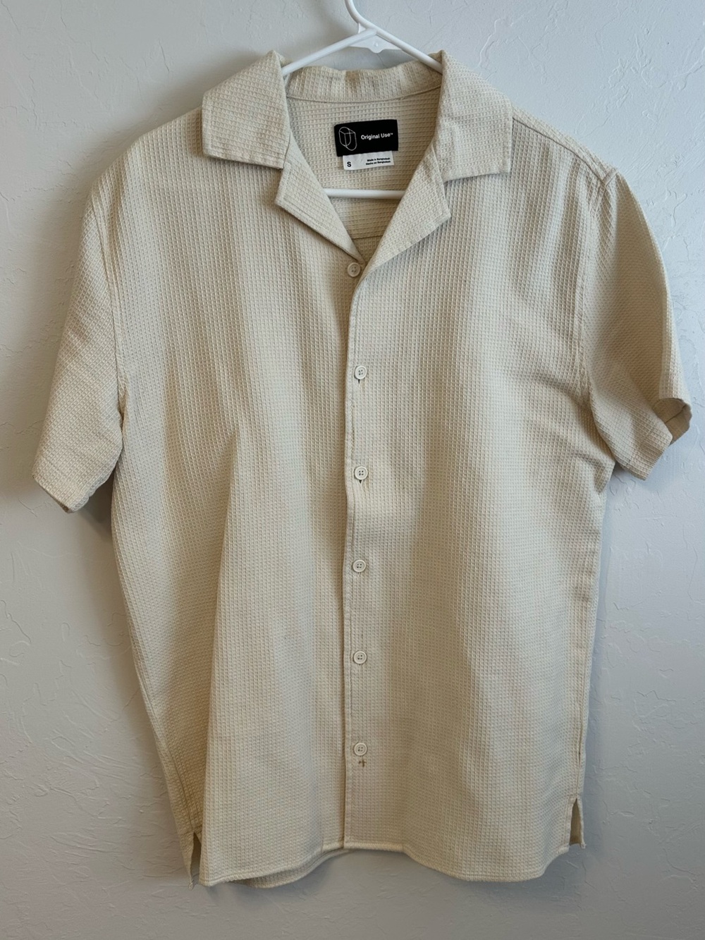 Original Use Short Sleeve Waffle Knit Camp Shirt - Cream